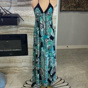 Kiwi Teal Black Paisley Maxi Dress